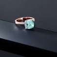 thumbnail image 4 of Gem Stone King 5.27 Ct Cushion Checkerboard Sky Blue Topaz 18K Rose Gold Plated Silver Ring, 4 of 5