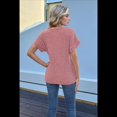 thumbnail image 2 of Camiseta Holgada Informal de Color Liso con Cuello en V para Mujer, Corta, Rosa, Talla L, 2 of 10