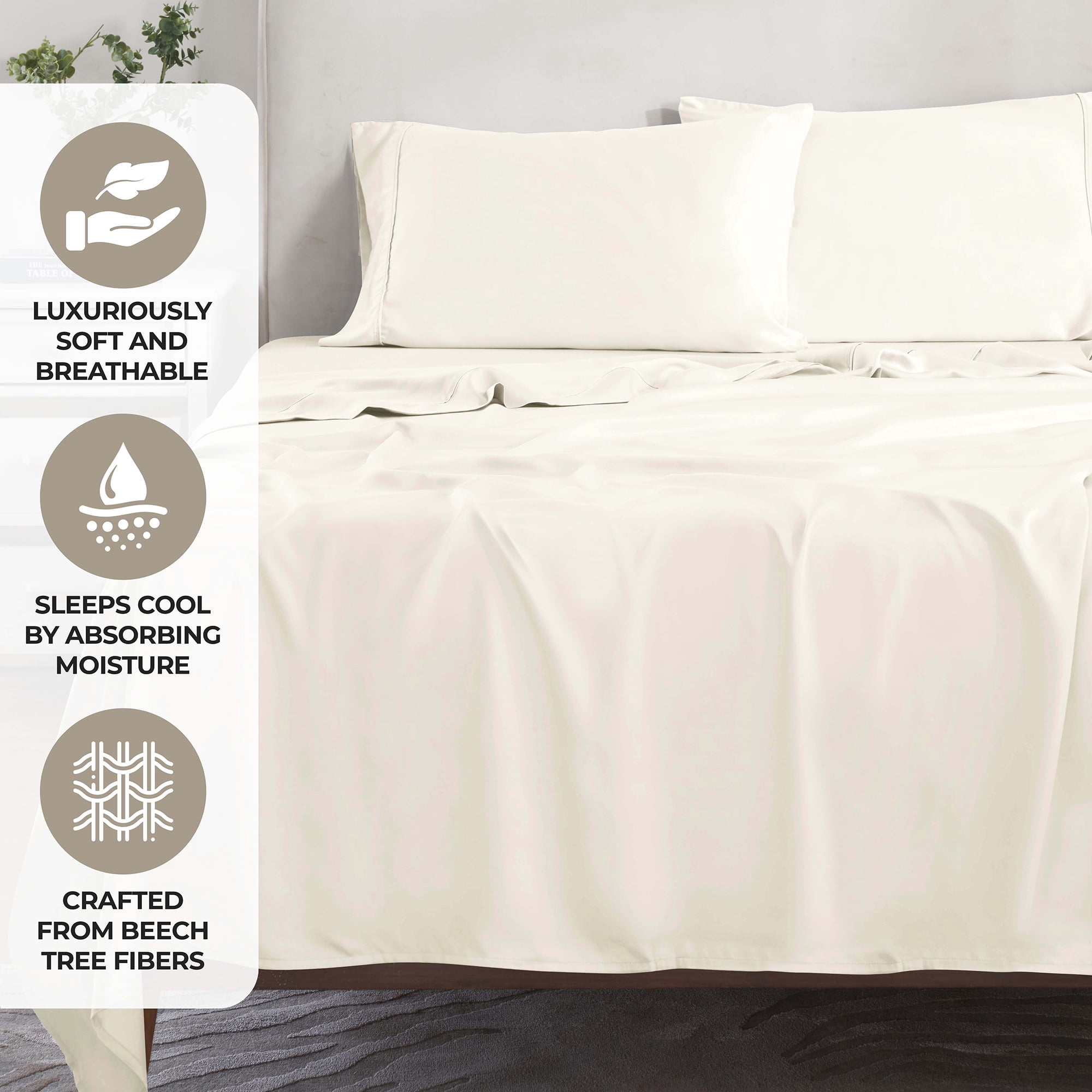 Superior Modal From Beechwood Lightweight Sheet Set, California King, Ivory