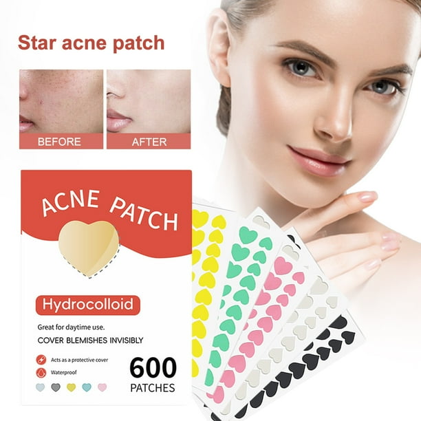 Parches para espinillas para la cara, cubiertas coloridas y lindas para los granos en forma de corazón, parches hidrocoloides para acné con aceite de té, hamamelis, centella asiática, ácido hialurónic