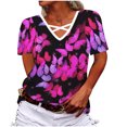 thumbnail image 2 of Tbopshirt Womens Tops,Summer Women V-Neck Print Tees Short Sleeve T Shirt Blouse Loose Tops Short Sleeve V-Neck Blouses & Shirts, 2 of 3