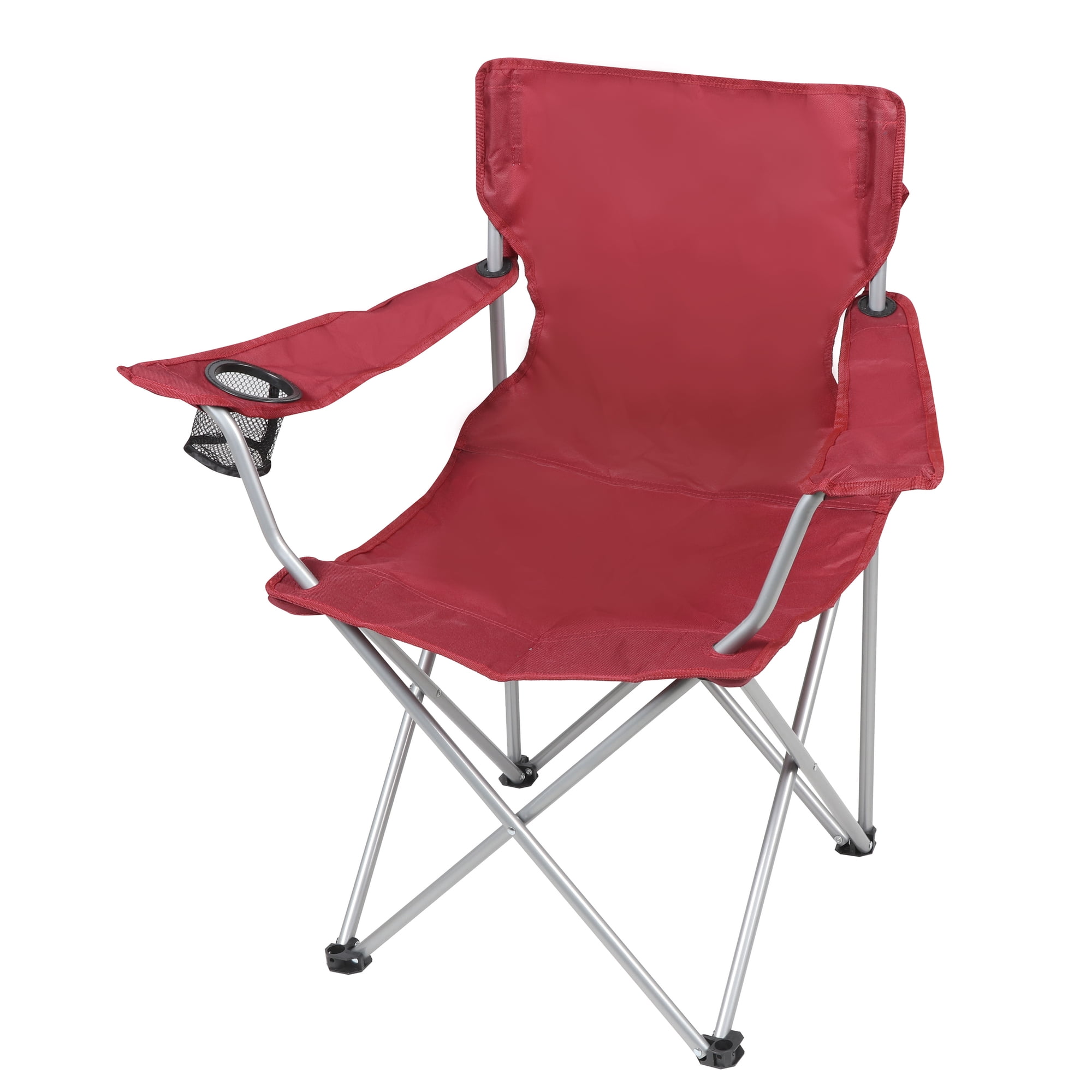 Ozark Trail Basic Quad Folding Camp Chair with Cup Holder, Red, Adult