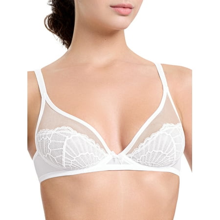 Deyllo Women Sexy Lace 1/2 Cup Bra See Through Bras Underwire Support Non Padded Unlined White Underwear Bras 40D