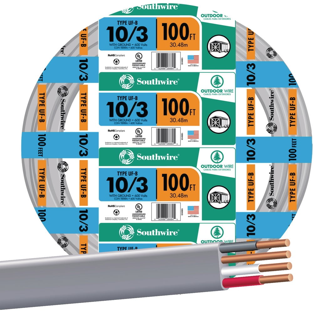 Southwire 100 Ft. 10 Awg 3Conductor Ufw/G Electrical Wire