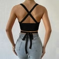 thumbnail image 5 of Public Womens Cropped Tank Tops Trendy Ribbed Sleeveless Square Neck Summer Basic Tops Causal Halter Slim Fit Cross Bandage Shirts Black L, 5 of 7