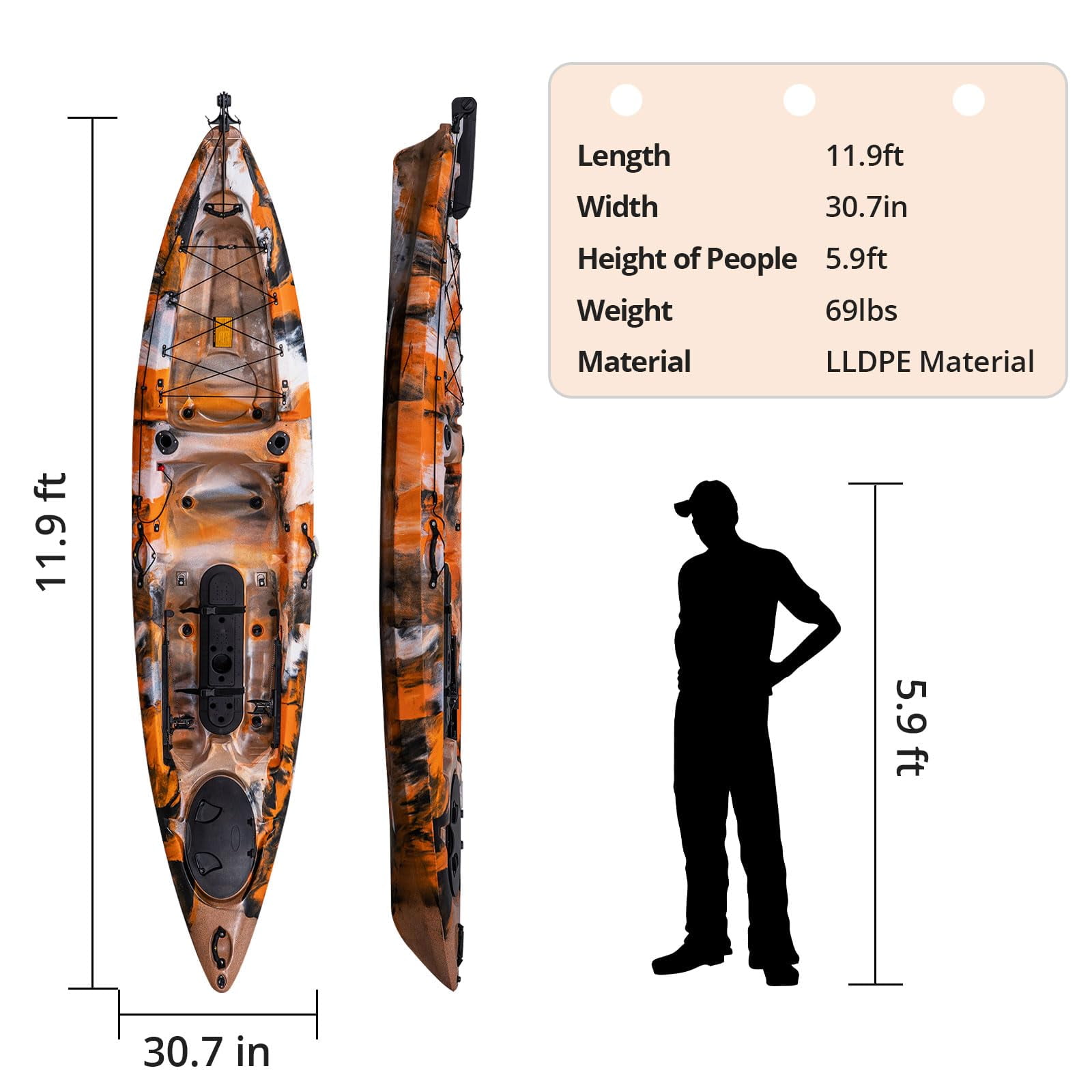 Fishing Kayaks, 11.9FT Fishing Kayaks, Sit on Top Kayak for Adults with Paddle & Comfortable Seat, Capacity of 400LBS, Hard Shell Recreational Ocean Kayak Boat