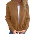 thumbnail image 2 of Women'S Zip Up Knit Cardigan Long Sleeve Stand Collar Sweater Outwear Coat with Pockets Yellow M, 2 of 6