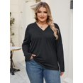 thumbnail image 4 of Blusa tipo túnica Kancystore, talla grande, manga 3/4, cuello en V, negra para mujer, 4 of 5
