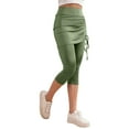 thumbnail image 3 of QATAINLAV Skirted Leggings for Women Tennis Golf Skorts Capris Solid Casual Side Drawstring Skirt with Tight Cropped Capri Pants Army Green S Gifts for Girls, 3 of 10