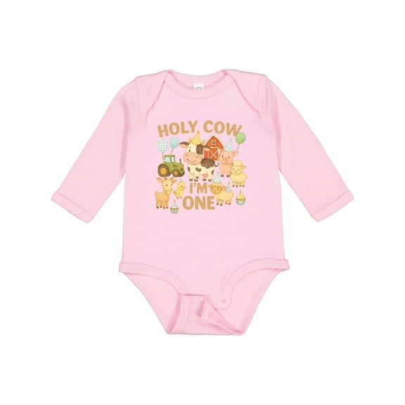 Inktastic Holy Cow I'm One Boy Farm Animal Birthday Boys or Girls Long Sleeve Baby Bodysuit