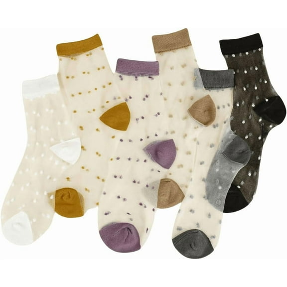 YooGuoGuo Women's 6 Pairs Mesh Sheer Polka Dots Socks Transparent Soft Crew Socks