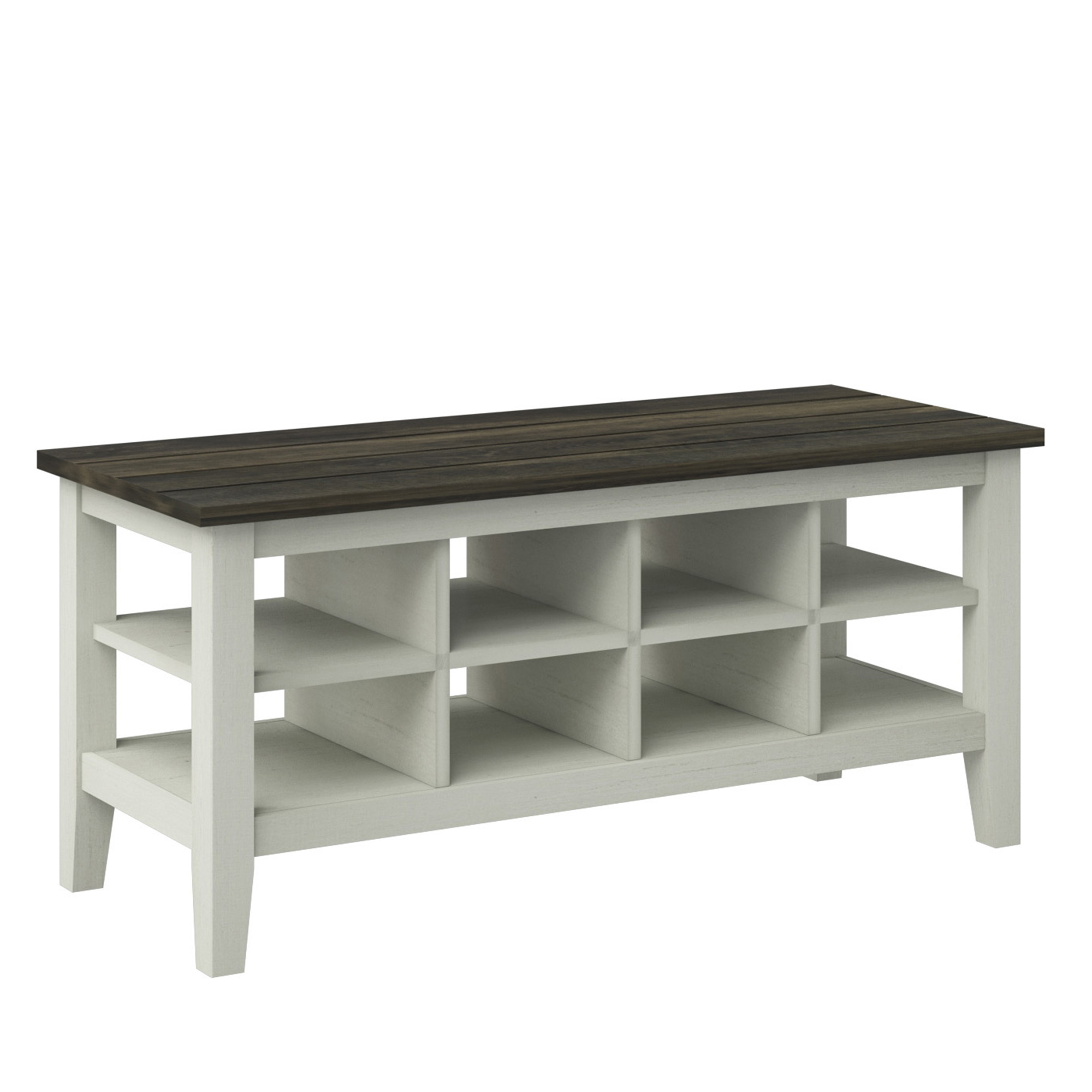 Twin Star Home Two-Tone Storage Bench with Planked Top in Old Wood White, 40”W x 15.5”D x 17.8”H
