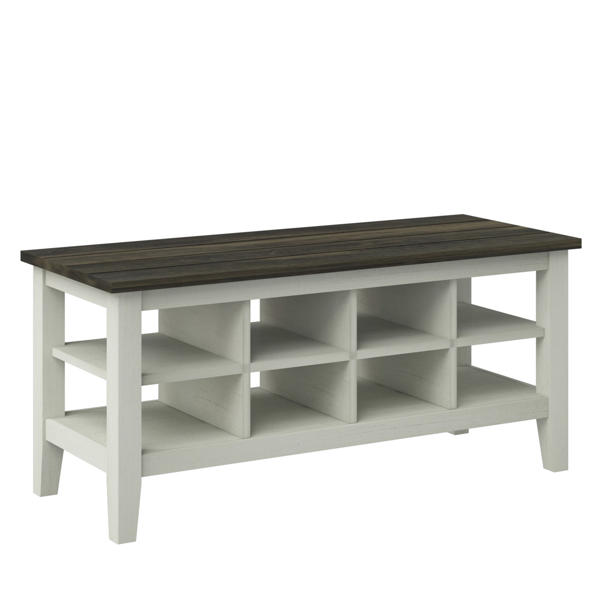 Twin Star Home Two-Tone Storage Bench with Planked Top in Old Wood White, 40”W x 15.5”D x 17.8”H - image 2 of 7