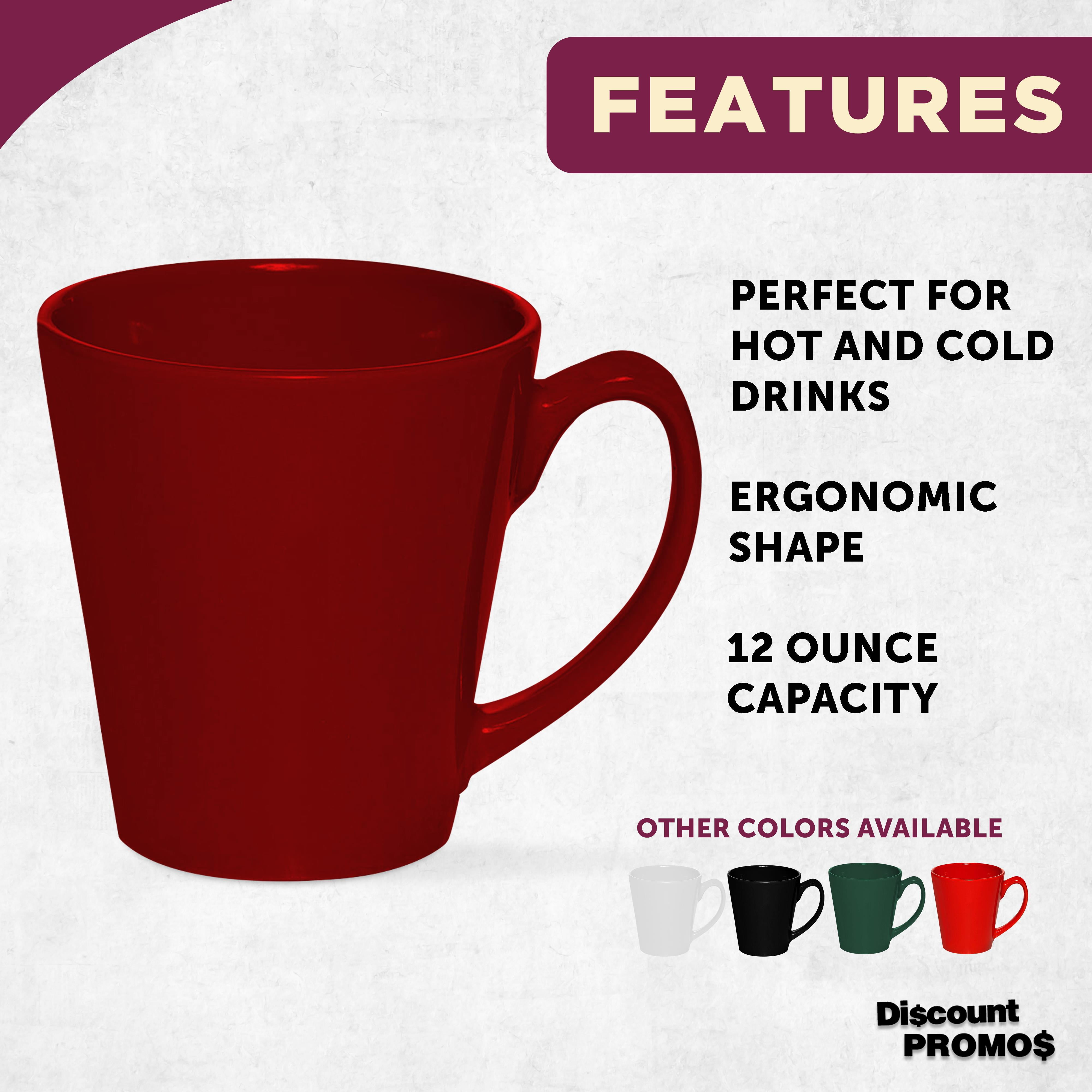 Glossy Ceramic Latte Coffee Mug 12 oz. Set of 10, Bulk Pack - Perfect for Tea, Espresso, Cappuccino, Hot Cocoa - Maroon