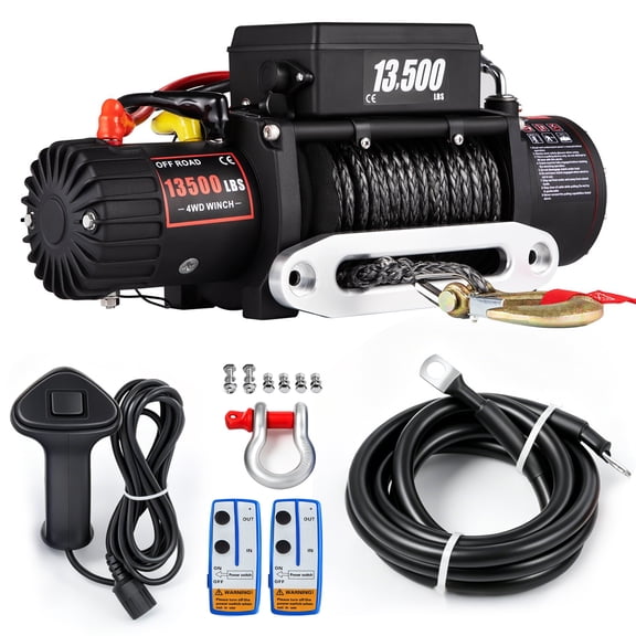 SHUNJITAI 13500LBS 4WD Offroad Electric Winch 12V – Heavy Duty Synthetic Rope 79ft, 6.5HP Copper Motor, Wireless Remote (98ft) & Handheld Control