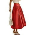 thumbnail image 2 of QATAINLAV Womens Y2k Bubble Maxi Skirts Elastic Waist A Line Long Skirt Solid Casual Ruffle Pleated Midi Dress, Red, XL, Gifts for Mom, 2 of 10