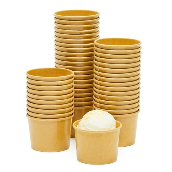 Juvale Dessert Cups - 5 oz, Light Brown, 50 Count, Classic - Leak-Resistant, Disposable Ice Cream Cups & Soup Bowls for Ice Cream Party Supplies
