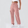 thumbnail image 2 of Women High Waist Cargo Pants Straight Leg Baggy Drawstring Trousers Workout Hiking Cargo Pants with Zipper Pockets, 2 of 5