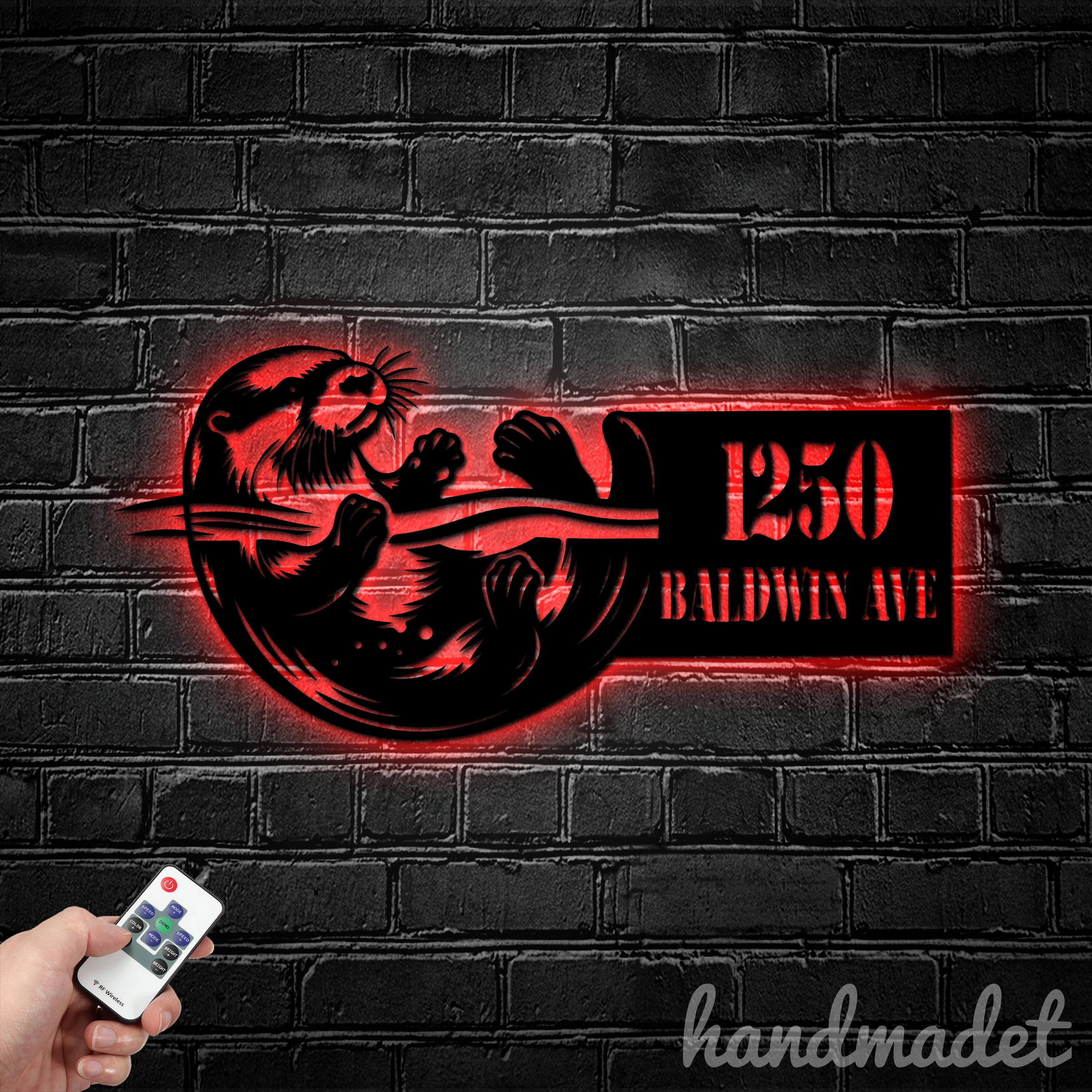 Handmadetneonsign Otter House Number, Animal Cute Otter Home Address Metal, House Address Sign 64611