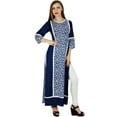 thumbnail image 4 of Bimba Women Blue Rayon Long Straight Kurta Pannel Kurti Formal Ethnic Blouse, 4 of 7