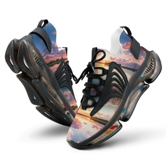 2024 Sunset Scenery Women Or Men Lace Up Flat Sneakers Female Mesh Walking Footwear
