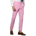 thumbnail image 4 of INSPIRE CHIC Men's Plaid Dress Slim Fit Checked Business Pants with Pockets 38 Pink, 4 of 7