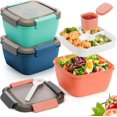 thumbnail image 1 of Mistayd 3 Pack Salad Lunch Container To Go with 3 Compartment Tray, 52 Oz Bento Lunch Box with Spoon, Dressing Cup, Portable Salad Container for Lunch, Salad Toppings, Snacks, Fruit, Three Colors, 1 of 5