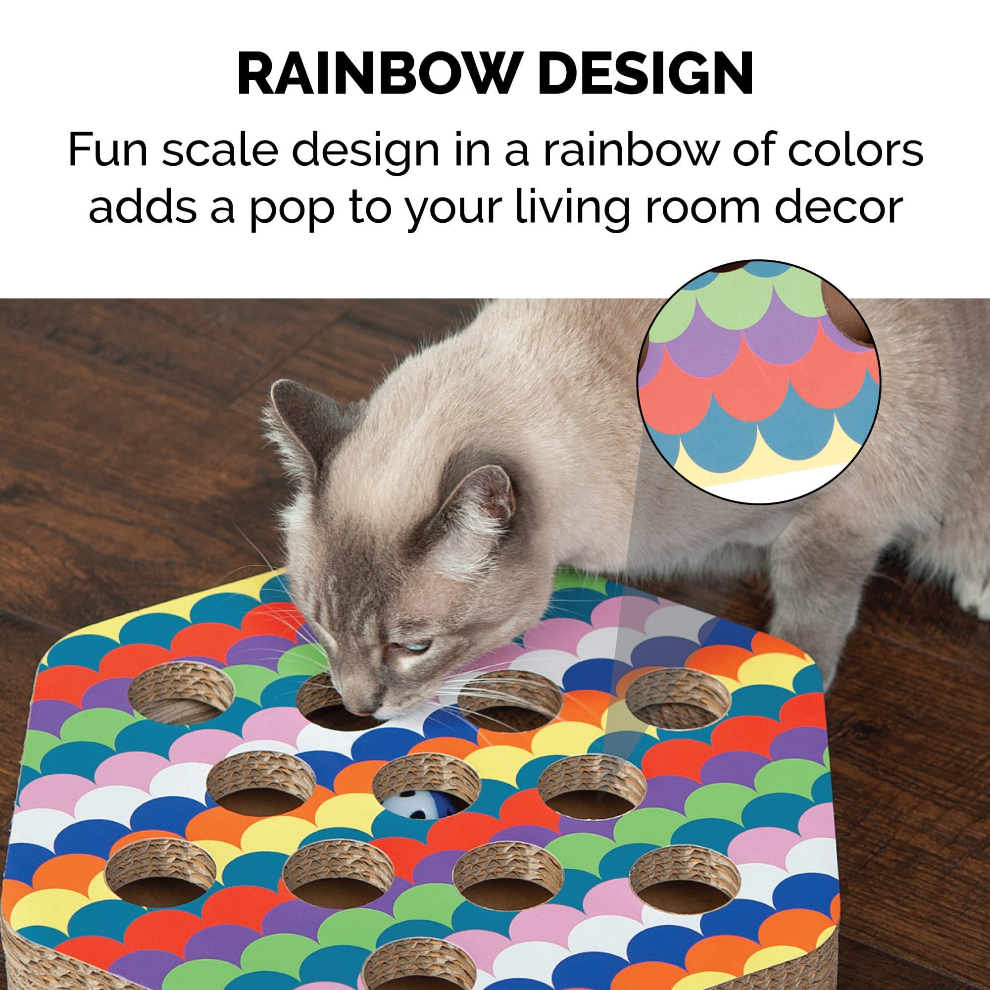 Tiger Tough Hexagon Busy Box Scratcher, Rainbow Scales, 1 Coun