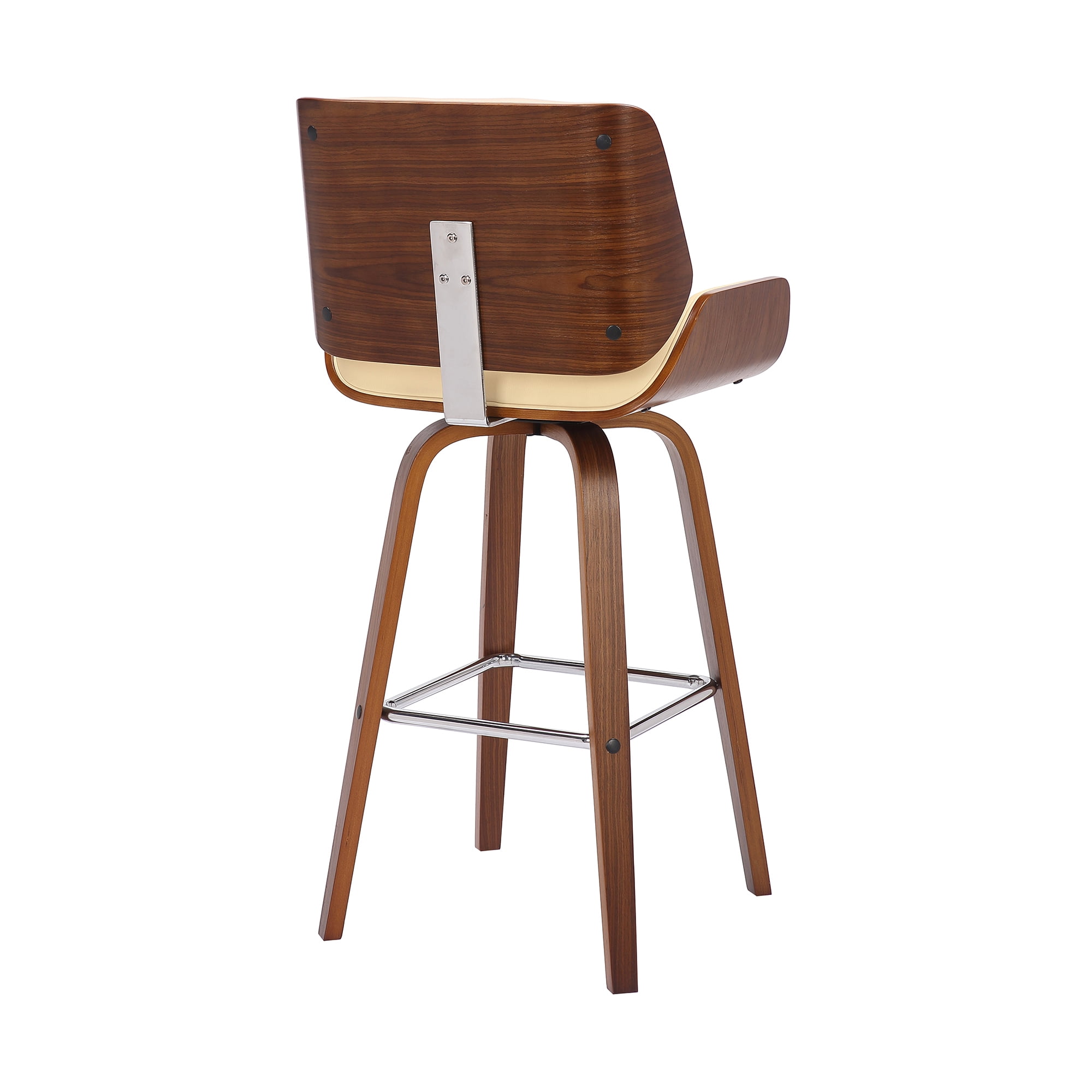 Tyler 30" Swivel Bar Stool in Walnut Wood and Cream Faux Leather Upholstery