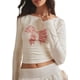 thumbnail image 2 of Camisetas de manga larga con estampado de lazo, cuello redondo, Top corto ajustado, camiseta bonita y dulce de los años 00, camisas para salir Y2k, 2 of 5