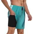 thumbnail image 2 of Naloa a Teal Ribbonin Print Men Swim Trunks with Compression Liner ,Board Shorts,Men's Swim Shorts with Drawstring and Elastic Waistband-XX-Large, 2 of 6