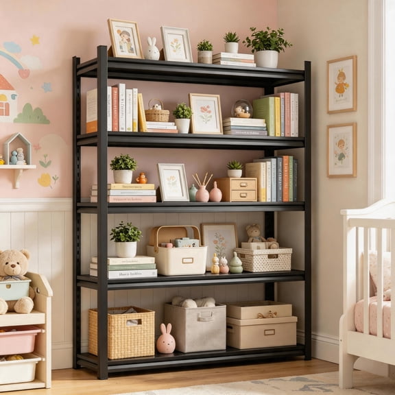 5-Tier Bookcase, Heavy Duty Metal Book Shelf, Freestanding Home Book Storage, Rust-Resistant Adjustable Bookshelf, 3020lb, Thickened Panel, Easy Assemble Shelving for Study Room & Home