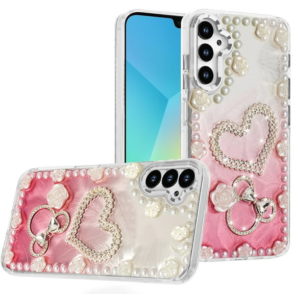 For Samsung A16 5G Pearls Epoxy Glitter Ornaments Design Chrome Edged Case - 10