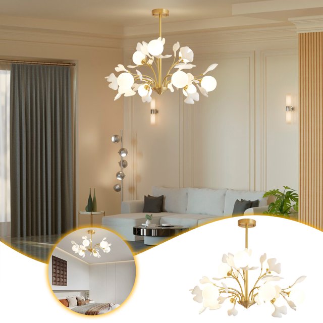 Ganfancp Dormitorio Todo-Cobre Ronda Lámpara Pantalla de Cristal Led Lámpara de Techo de Oro Moderno Sala de Estar Comedor Cocina Liquidación Ventas Hoy Ofertas Prime 1 Juego de Lámparas