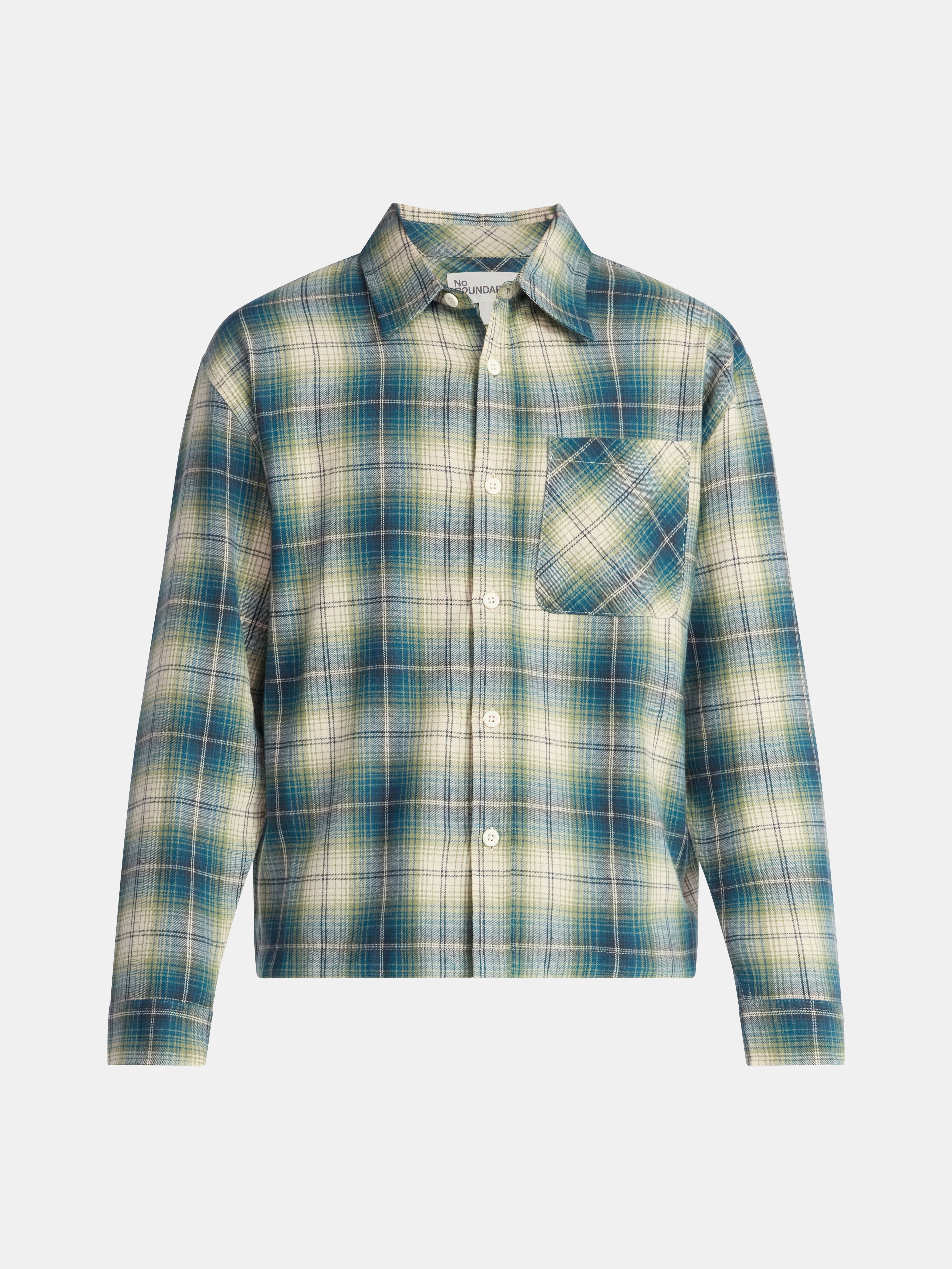 No Boundaries Collared Cotton Boxy Cropped Fit Flannel Shirt, Men's and Big Men's Sizes XS-5XL