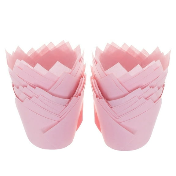 FOMIYES Pink Tulip Shaped Cupcake Wrappers for Parties and Events 100 Pieces