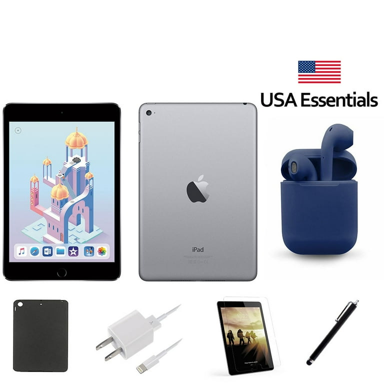 Restored | Apple iPad Mini 4 7.9-inch (Retina Display) | 128GB Wi-Fi Only | Bundle: USA Essentials Wireless Bluetooth Airbuds, Case, Tempered Glass,