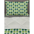 thumbnail image 3 of Geometric Comforter & Sham Bedding Set, Classical Diamond Line Pattern with Dotted Lines Vintage Design, 3 pcs Duvet Set Microfiber Filling Quilt, 5 Sizes, Lime Green Dark Green, by Ambesonne, 3 of 4