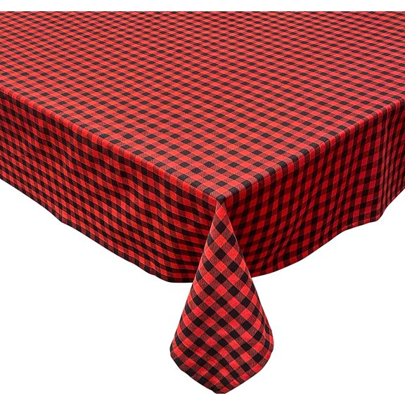 KOVOT Tablecloth Red & Black Buffalo Check Plaid 100% Cotton Table Cover for Christmas, Winter & Holiday Table Decor. X-Large Kitchen Dining Tabletop Oblong Rectangle (60" x 84")