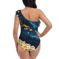 thumbnail image 5 of Honeii Moonlit Golden Tree Peacock for women's one-piece swimsuit featuring a chic one-shoulder design experience elegance and style in the water-Medium, 5 of 6