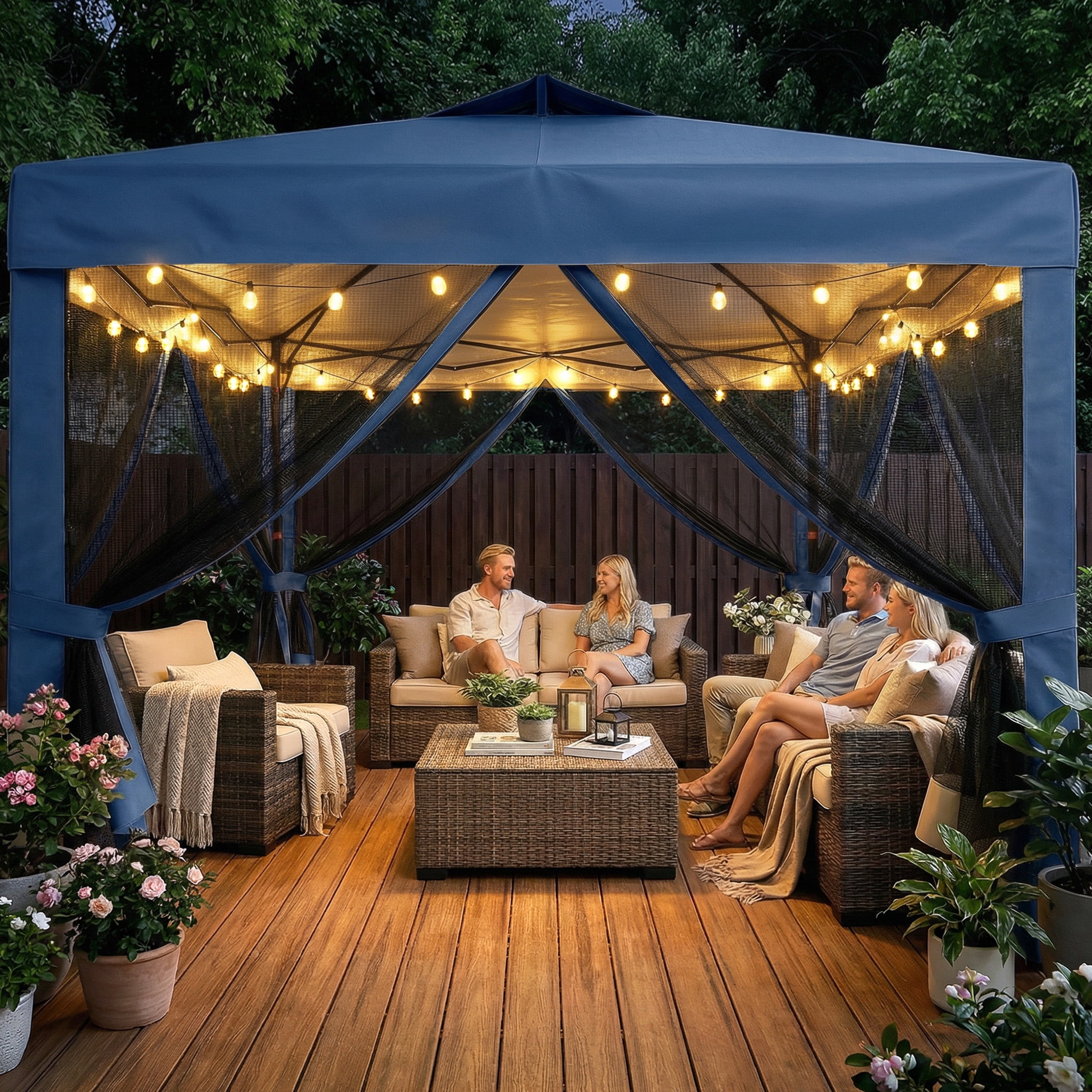 Advwin 10x10 Pop Up Canopy Tent with Netting, Instant Folding Outdoor Gazebo with Wheeled Carry Bag, 3 Adjustable Heights, 4 Sandbags & 4 Ropes, Portable Canopy Shelter for Patio, Backyard, Camping,