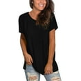 thumbnail image 4 of TEMOFON Womens Summer Tops Short Sleeve T Shirts Crew Neck Tee Loose Fit Black Shirt Side Split Casual Comfy Tunic Tops, 4 of 4