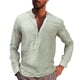 thumbnail image 4 of Camisas s Para Hombre Hombres Casual Tops Camisa Lino Rayas Cuello Camisa de manga larga Botones de Blusa superior suelta (Green, L), 4 of 6