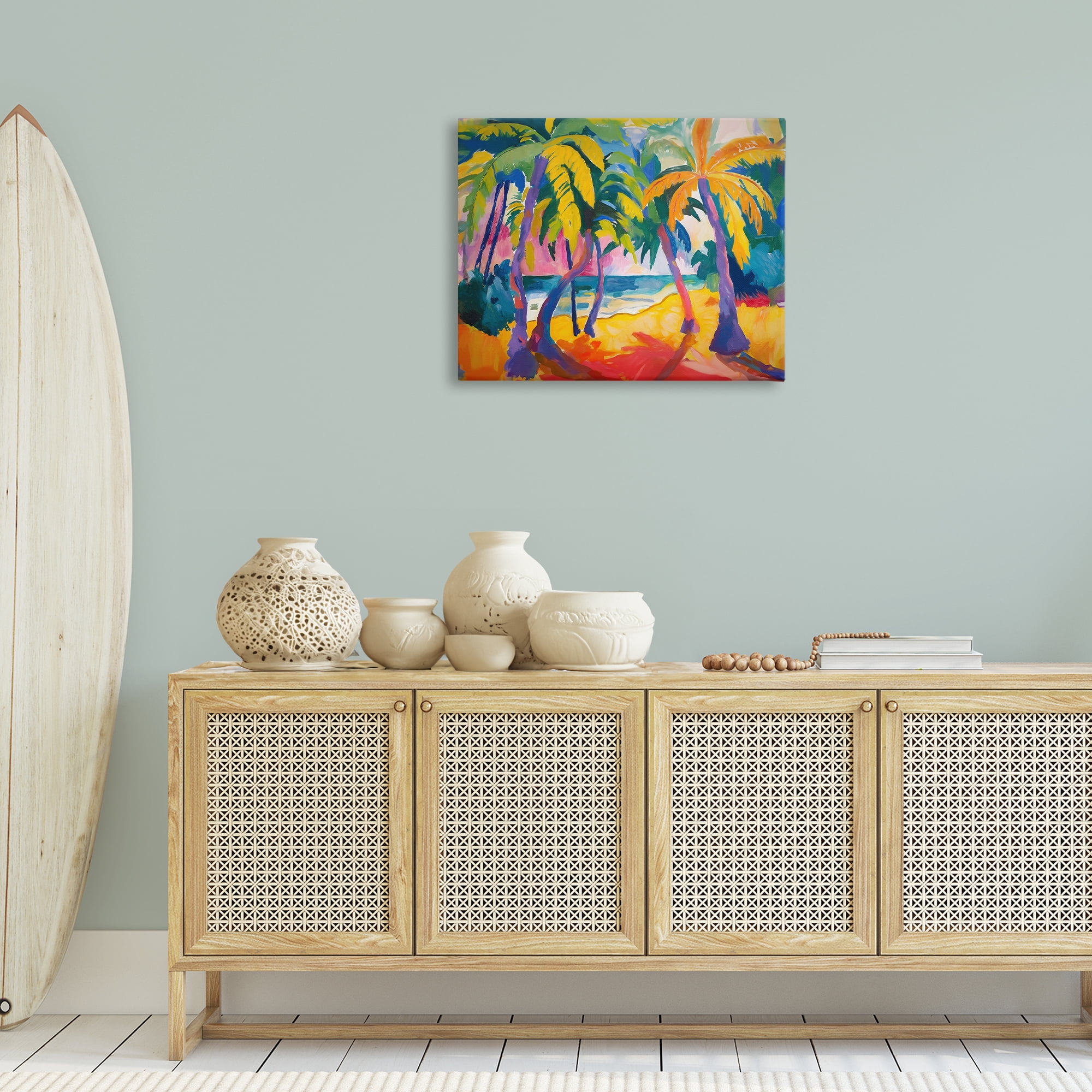 Stupell Industries Tropical Palm Paradise Coastal Painting Gallery Wrapped Canvas Art Print Wall Art, 30 x 24