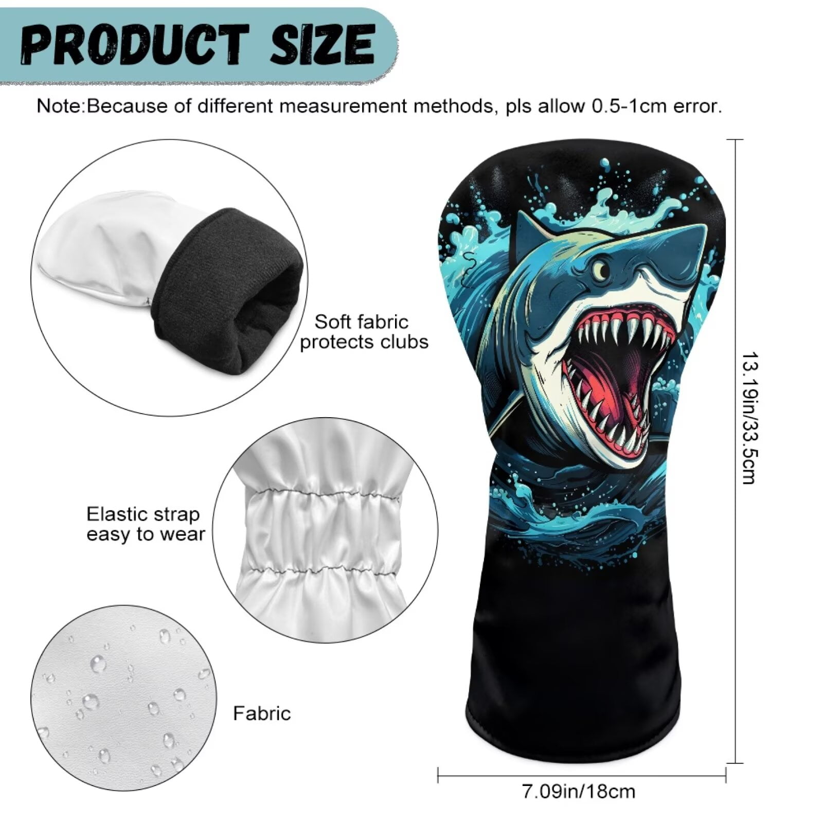 Uorisanigo Shark Print Golf Club Head Cover 3pc Golf Headcovers for Woods and Driver Fairway Hybrids, Golfs Accessories Head Covers Set with Premium PU Leather, Abrasion-Resistant