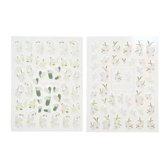 Unique Bargains 2 Pcs Self-Adhesive Floral Pattern Nail Art Stickers White Green
