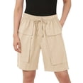 thumbnail image 4 of TEAJOPSUU Womens Solid Color Shorts Cotton Linen Blend Drawstring Multi Cargo Pockets Shorts Casual Summer Shorts Beige, 4 of 6
