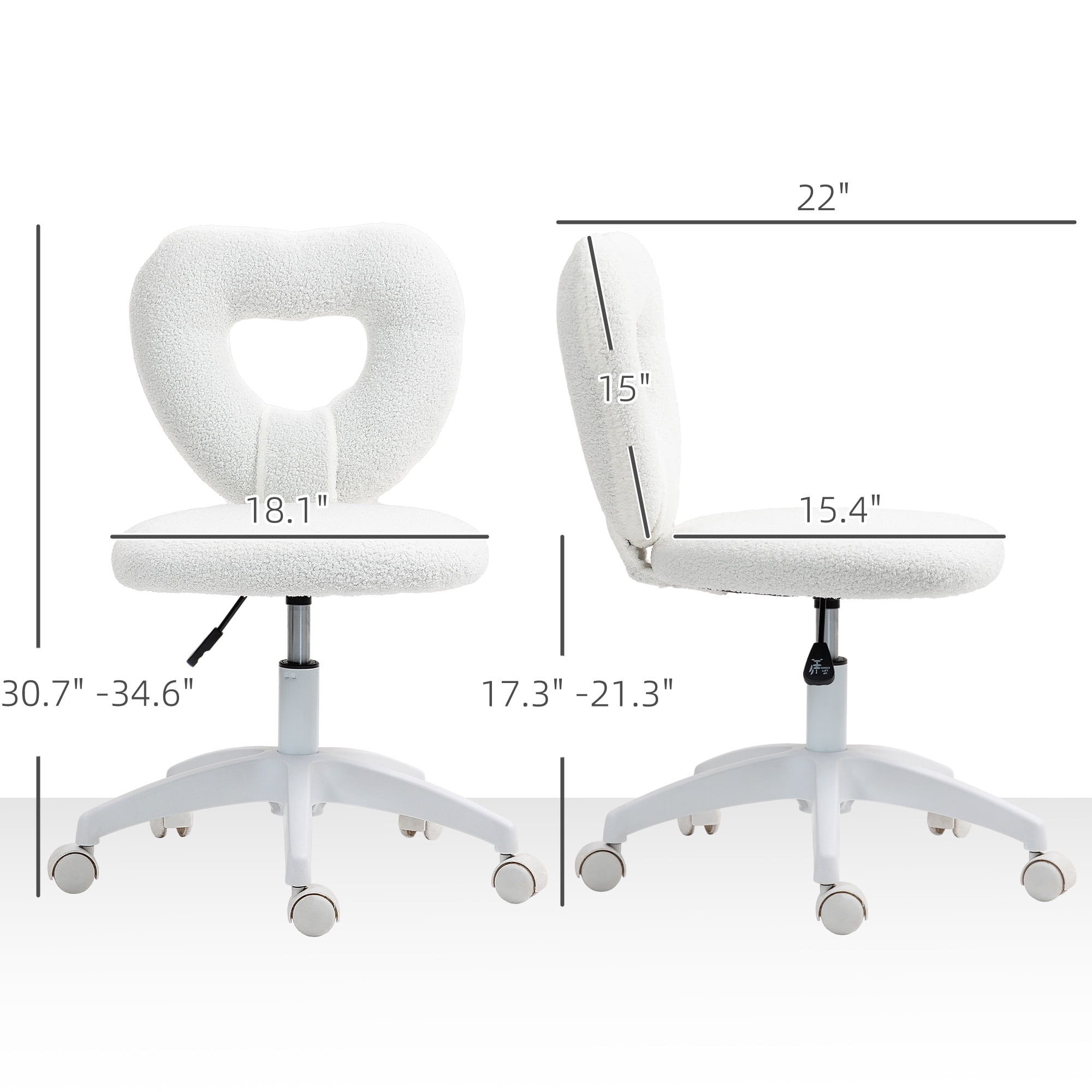 HOMCOM Armless Home Office Desk Chair, Heart Makeup Vanity Chair, White