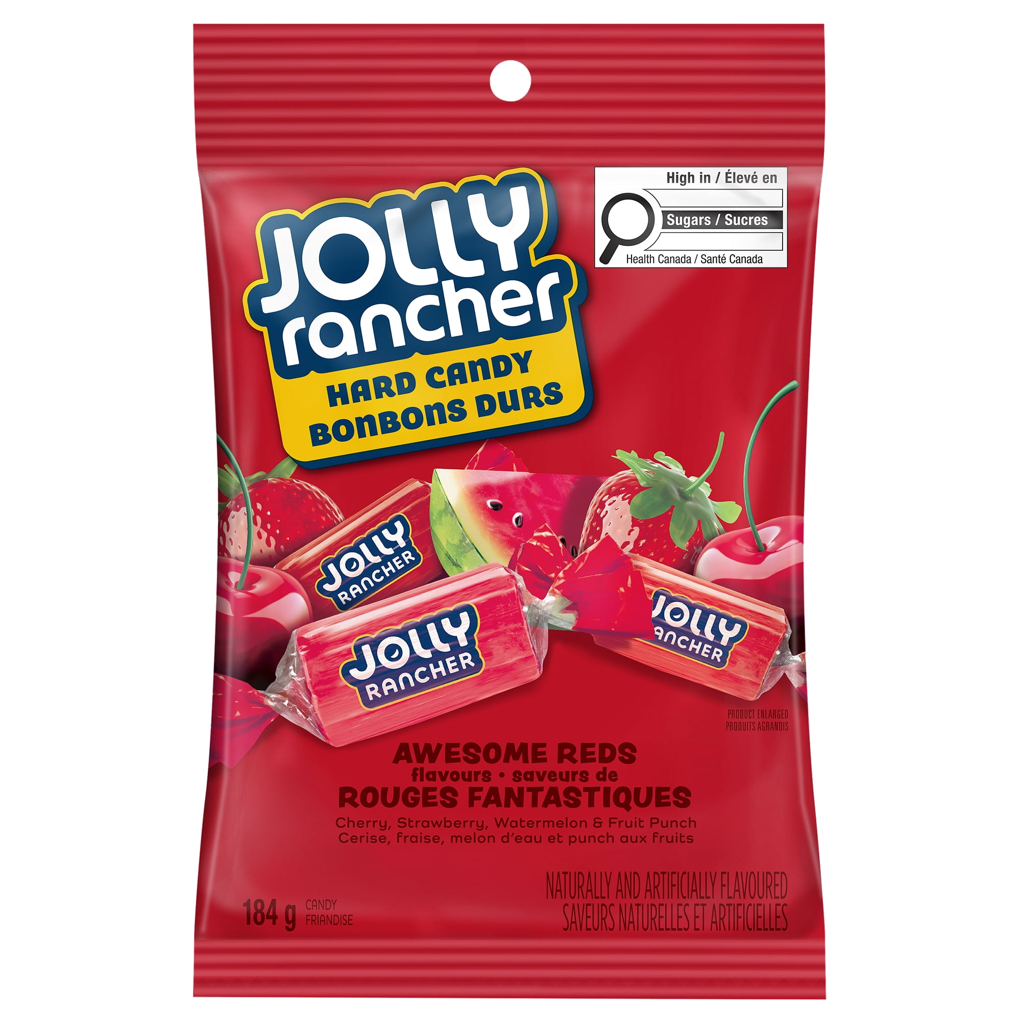 JOLLY RANCHER Bonbons durs rouges fantastiques, cerise, fraise, melon d’eau et punch aux fruits, 184 g