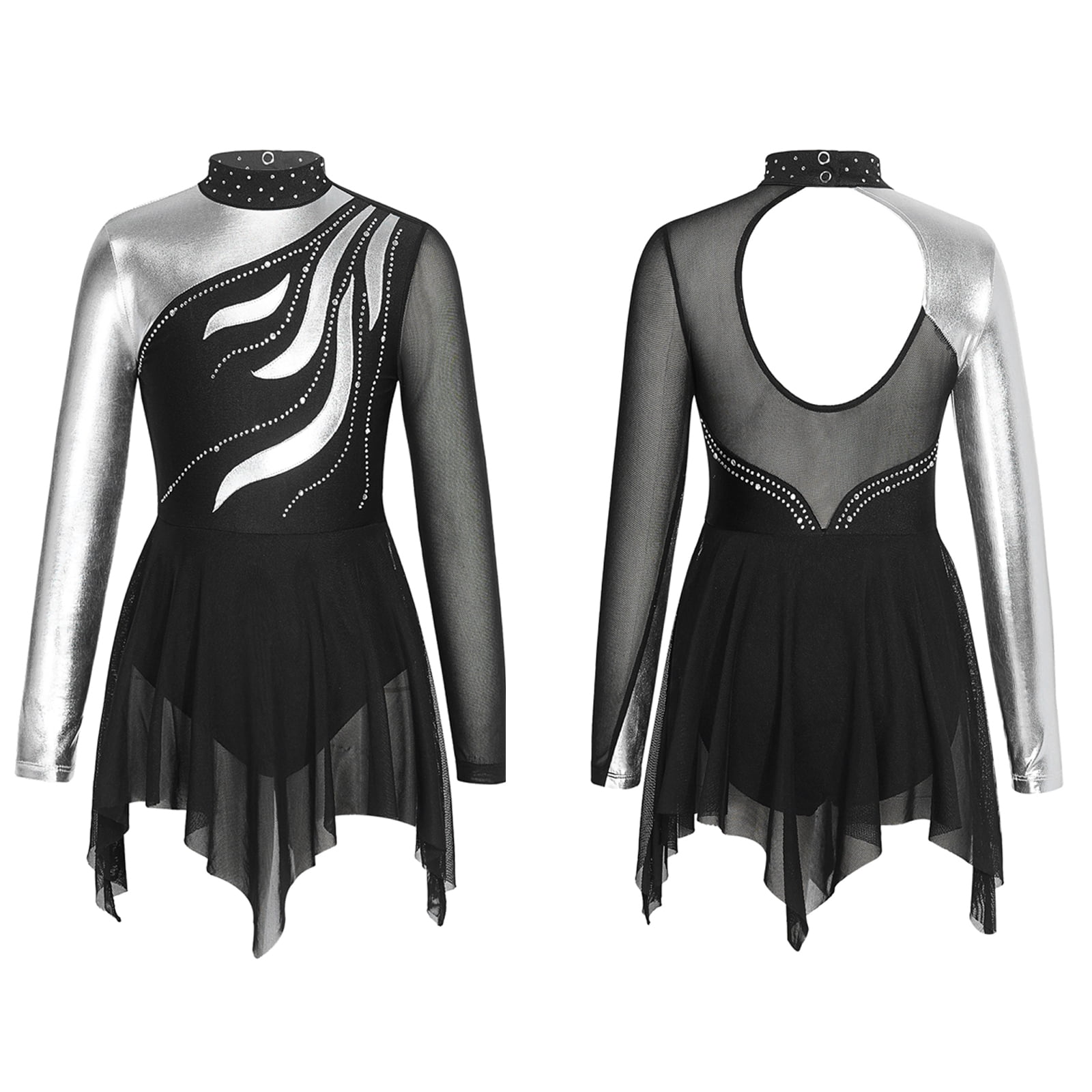 Alvivi Kids Girls Long Sleeve Ice Figure Skating Dress Ballet